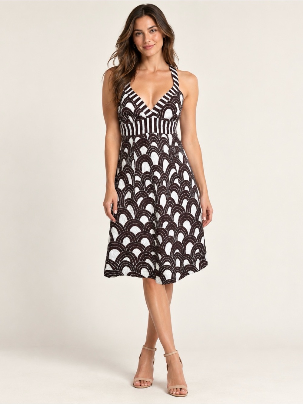 Trina Turk Los Angeles Brown & Ivory Geometric Halter Dress – Size 10
